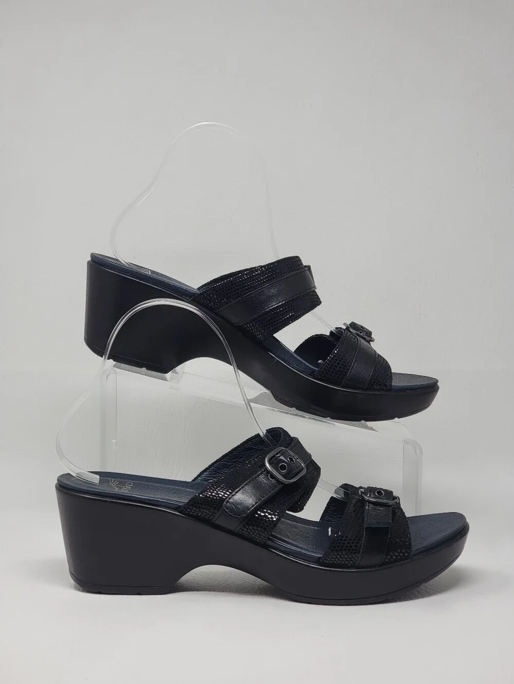 Dansko Womens Jessie Black Leather Buckle Wedge Platform Slide Sandals Size 41